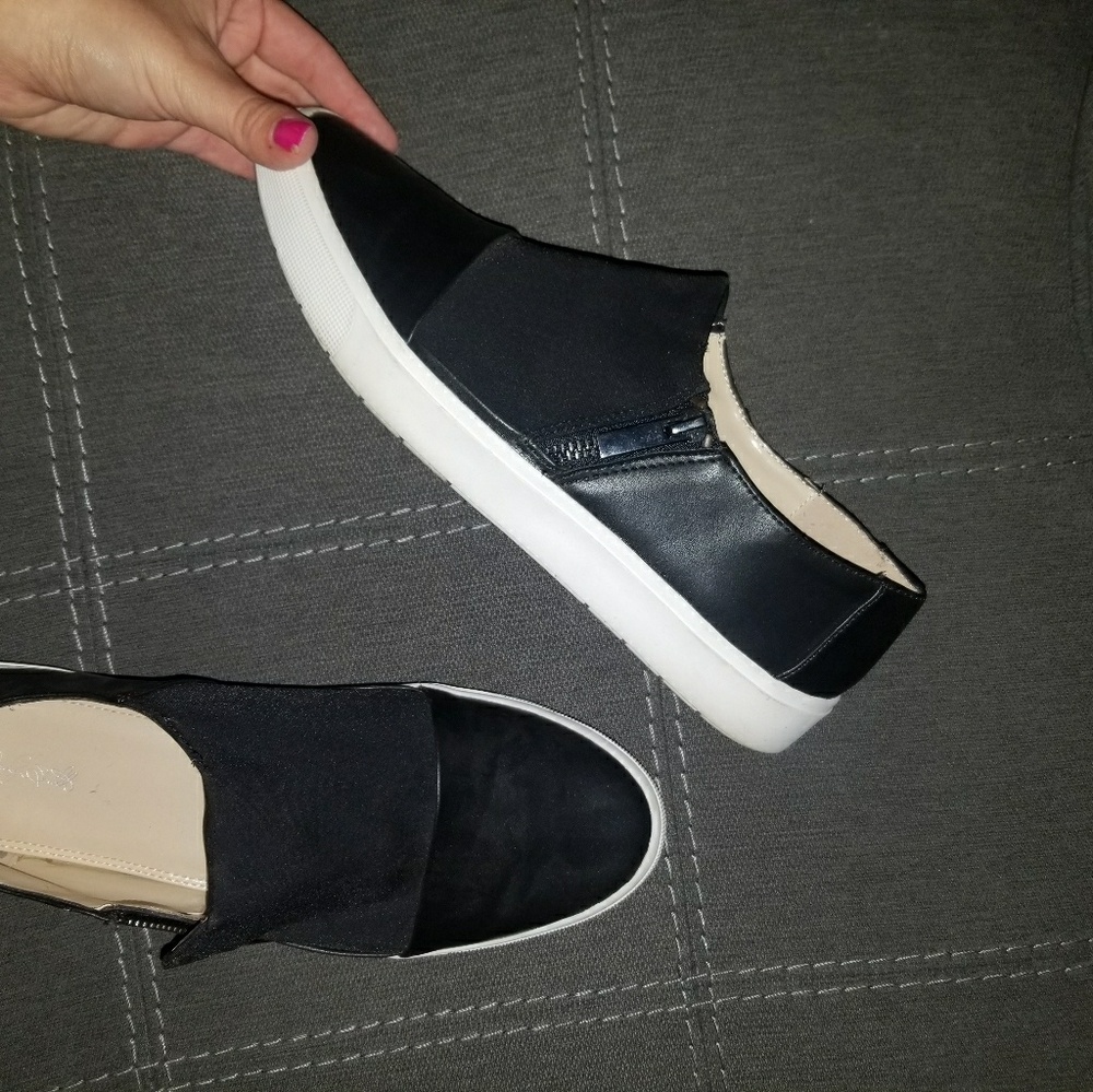 Faux Black Slip Ons with Zipper Size 9
